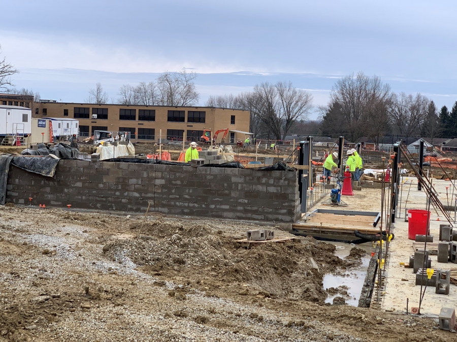 block wall on a construction site